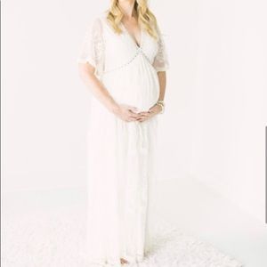 Pink Blush White Lace Maternity Maxi Dress NWT